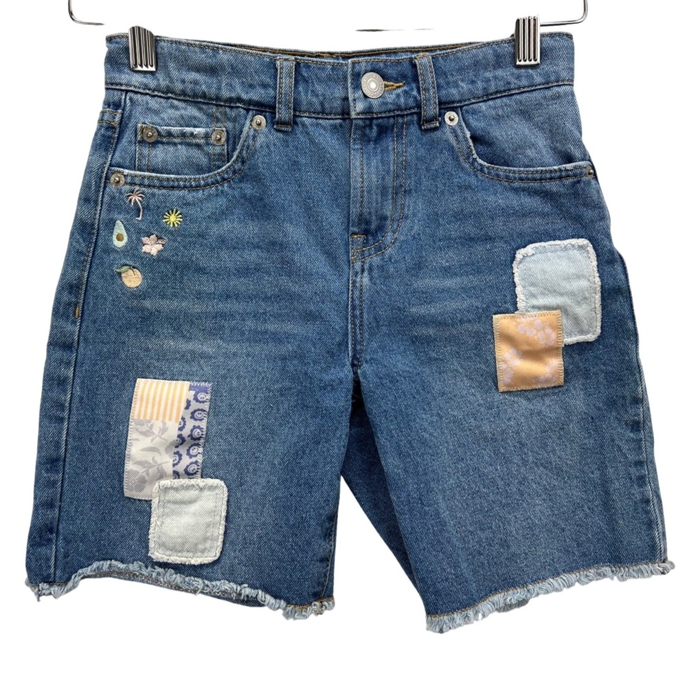 Levi's Girl's 8 Denim Skate Shorts Embroidered Appliqué Patchwork Distressed